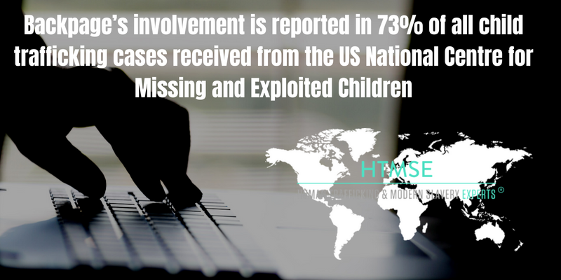 Backpage’s involvement is reported in 73% of all child trafficking cases received from the US National Centre for Missing and Exploited Children
